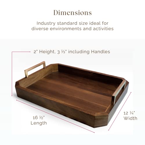 Fine Nest Home Decorative Acacia Wood Ottoman Tray - Coffee Table Tray - Breakfast, Party, Drinks, Snack, Liquor Serving Platter - Farmhouse to Modern - Brass Handles