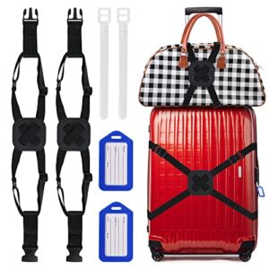 solady luggage straps for suitcases tsa approved travel belt for luggage travel essentials 2pcs luggage straps with luggage tags luggage bungee add a bag portable adjustable belt (black)