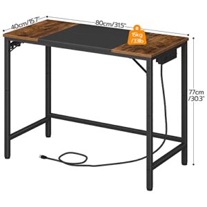 HOOBRO Computer Desk, Home Office Desk with Power Outlet, Modern Study Writing Desk with 4 Hooks for Study Room, Home Office, Sturdy and Stable, Easy to Assemble, Rustic Brown and Black BF40UDN01