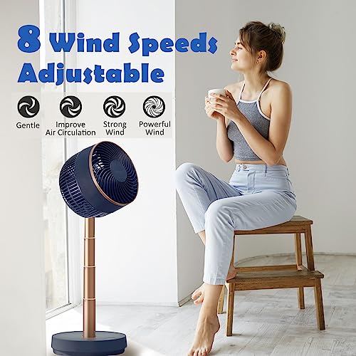 AIRMATE Pedestal Fan Oscillating, Foldable 22 Inch Table Fans, Standing Fan for Cooling Bedroom Quiet with Remote, 8 Speeds Air Circulation Fan for Home, Dorm, Bathroom, Blue