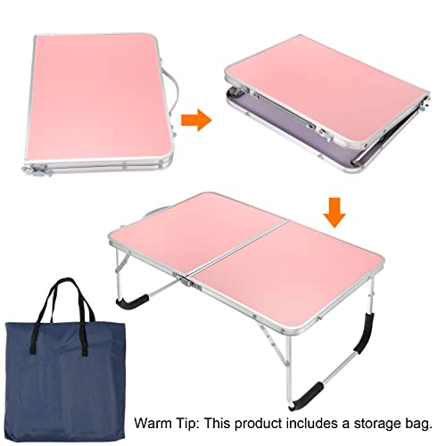 PATIKIL Foldable Laptop Table, Portable Lap Desk Picnic Bed Tray Tables Snacks Reading Working Desks with Tote Bag for Bed Sofa, Pink