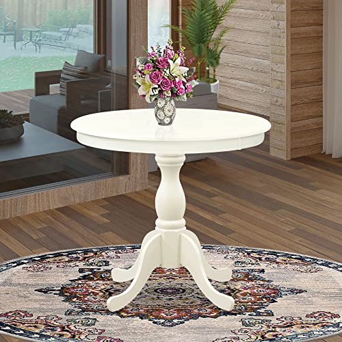 East West Furniture AST-LWH-TP Antique Modern Kitchen Table - a Round Dining Table Top with Pedestal Base, 36x36 Inch, Multi-Color