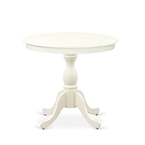 East West Furniture AST-LWH-TP Antique Modern Kitchen Table - a Round Dining Table Top with Pedestal Base, 36x36 Inch, Multi-Color