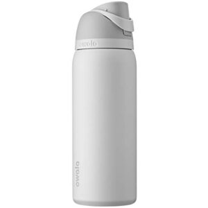 Owala FreeSip Insulated Stainless Steel Water Bottle with Straw for Sports and Travel, BPA-Free, 32-Ounce, Shy Marshmallow & 2-in-1 Water Bottle and Straw Cleaning Brush, Smokey Blue