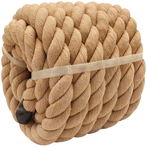 SINYLOO Twisted Brown Cotton Rope 1.25 Inch x 25 Foot - Thick Nautical Rope for Crafts, Swing, Hanging, Decoration, Tug of War