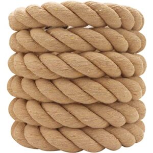 SINYLOO Twisted Brown Cotton Rope 1.25 Inch x 25 Foot - Thick Nautical Rope for Crafts, Swing, Hanging, Decoration, Tug of War