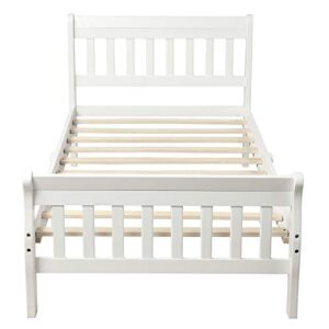 Voohek Twin Size Platform Bed Frame with Headboard, Footboard and Wood Slat Support, Sleigh Beds with Extra Supporting Legs, No Box-Spring Needed, White