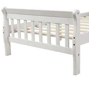 Voohek Twin Size Platform Bed Frame with Headboard, Footboard and Wood Slat Support, Sleigh Beds with Extra Supporting Legs, No Box-Spring Needed, White