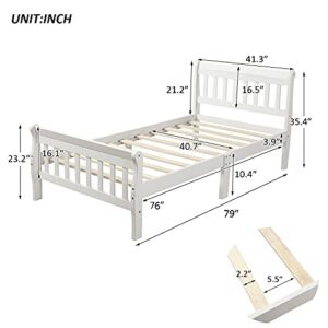 Voohek Twin Size Platform Bed Frame with Headboard, Footboard and Wood Slat Support, Sleigh Beds with Extra Supporting Legs, No Box-Spring Needed, White