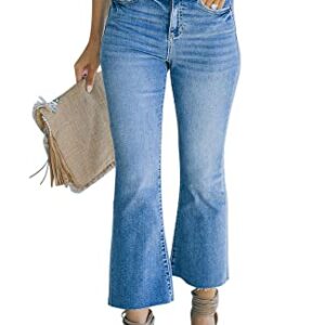 LOOKUB Women's High Waisted Crop Flare Jeans for Women Cropped Bell Bottom Jeans for Women Denim Pants with Live Hem,Light Blue,M