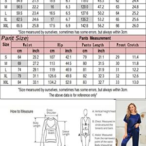 SWOMOG Womens 2 Piece Satin Pajamas Silk Short Sleeve Pjs Sets Capri Bottom Pajama Pants Loose Outfit with Pockets Navy Blue