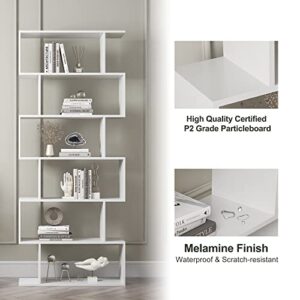 Boloni Geometric Bookcase with 2 Bookends, 6 Tier Modern Bookshelf, 76in Tall White Bookshelf, Freestanding Lego Display Shelves