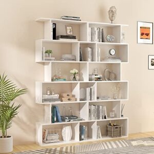 Boloni Geometric Bookcase with 2 Bookends, 6 Tier Modern Bookshelf, 76in Tall White Bookshelf, Freestanding Lego Display Shelves