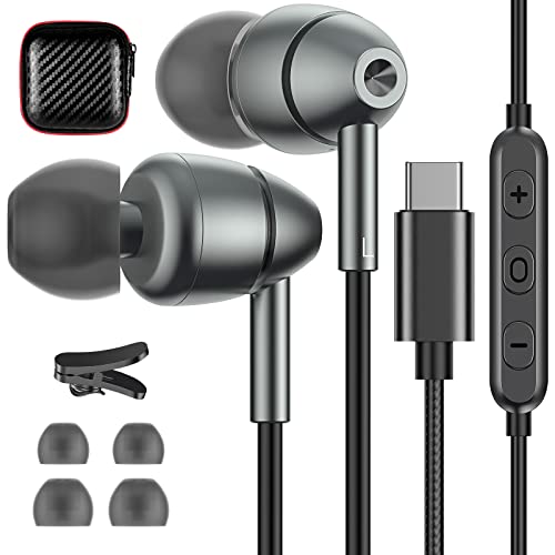 USB C Headphones with Mic for Samsung Tab S9 Google Pixel 7 Pro 6A 6, USB Type C Earbuds Wired Noise Canceling in-Ear Earphones for Galaxy Z Flip 5 4 3 S23 S22 S21 Oneplus 11 10 9 8 iPad Pro Air Mini