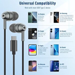 USB C Headphones with Mic for Samsung Tab S9 Google Pixel 7 Pro 6A 6, USB Type C Earbuds Wired Noise Canceling in-Ear Earphones for Galaxy Z Flip 5 4 3 S23 S22 S21 Oneplus 11 10 9 8 iPad Pro Air Mini