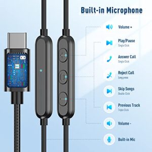 USB C Headphones with Mic for Samsung Tab S9 Google Pixel 7 Pro 6A 6, USB Type C Earbuds Wired Noise Canceling in-Ear Earphones for Galaxy Z Flip 5 4 3 S23 S22 S21 Oneplus 11 10 9 8 iPad Pro Air Mini