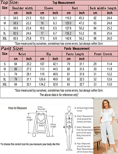 SWOMOG Womens 2 Piece Satin Pajamas Silk Short Sleeve Pjs Sets Capri Bottom Pajama Pants Soft Outfits with Pockets White