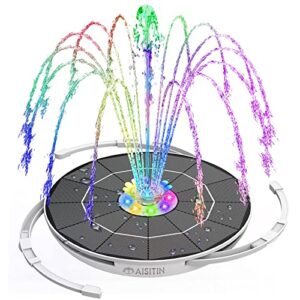 aisitin 6.5w solar fountain with led colorful lights & 3000mah battery, solar bird bath fountain pump with fixed bracket and multiple nozzle, solar water fountain pump for garden, pond and outdoor