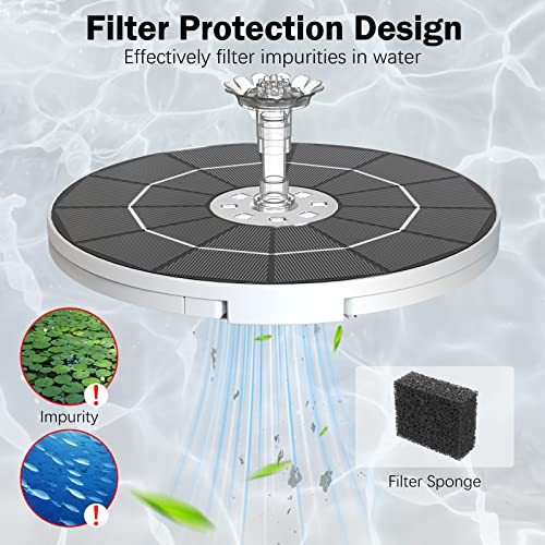 AISITIN 5.5W LED Solar Fountain Pump with Colorful Lights & 3000mAh Battery, 2023 Upgrade Solar Bird Bath Fountain Pump with Multiple Nozzle