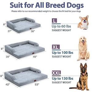 Casa Paw Orthopedic Dog Beds for Large Dogs, Waterproof Dog Beds Large, Memory Foam Dog Couch Bed, Comfy Bolster Pet Bed with Removable Washable Cover, Nonskid Bottom (Large, Grey)