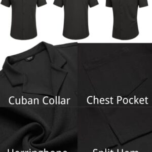 COOFANDY Men's Button Down Cuban Short Sleeve Shirts Textured Crochet Camp Black Shirts