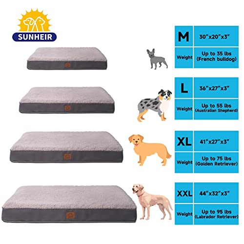 Sunheir Orthopedic Dog Bed for Medium, Large and Extra Large Dogs, Large Dog Bed with Removable Waterproof Cover and Egg-Crate Foam, Pet Bed Machine Washable (36 x 27 x 3 inch, Grey)