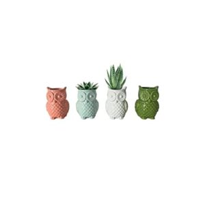 First of a Kind Owl Shaped Vases (Set of 4) - Ceramic Owl Succulent Planter Pots - Owls Gifts for Women - Owl Decor Vase - Farmhouse Stoneware Vases for Home Decor & Garden Gift