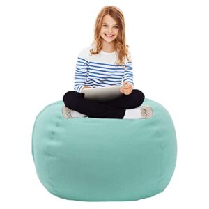 stuffed animal storage bean bag chair cover for kids girls toddler, extra large toy storage organizer beanbag chair without filling for boys children room, ice blue 38"