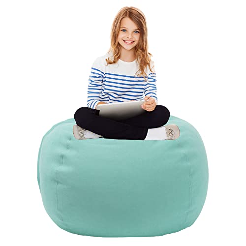 Stuffed Animal Storage Bean Bag Chair Cover for Kids Girls Toddler, Extra Large Toy Storage Organizer Beanbag Chair Without Filling for Boys Children Room, Ice Blue 38"