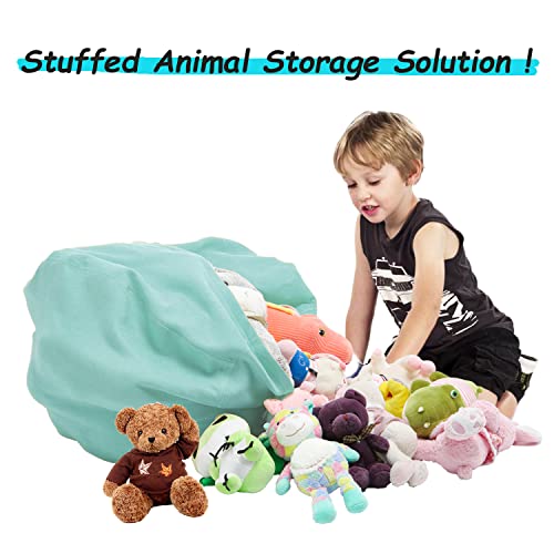 Stuffed Animal Storage Bean Bag Chair Cover for Kids Girls Toddler, Extra Large Toy Storage Organizer Beanbag Chair Without Filling for Boys Children Room, Ice Blue 38"