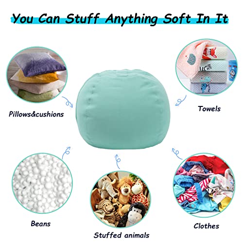 Stuffed Animal Storage Bean Bag Chair Cover for Kids Girls Toddler, Extra Large Toy Storage Organizer Beanbag Chair Without Filling for Boys Children Room, Ice Blue 38"