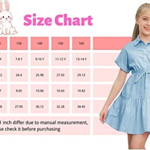 Auburet Easter Dresses for Girls Button Up Tiered Ruffle V Neck Collar Pleated Waist Cute Midi Dresses 5-18 Years Kids Beige