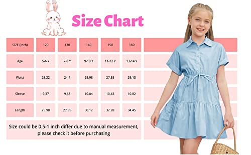 Auburet Easter Dresses for Girls Button Up Tiered Ruffle V Neck Collar Pleated Waist Cute Midi Dresses 5-18 Years Kids Beige