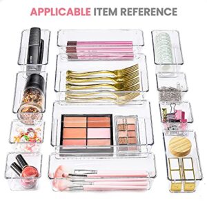 HOUSE DAY Makeup Drawer Organizer Trays 24 PCS, 4-Size Clear Drawer Organizers with Silicone Pads, Vanity Organizers and Storage, Non Slip Plastic Drawer Organizer for Desk, Bathroom, Kitchen, Office