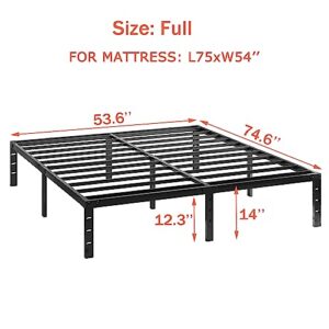 zunatu 14 Inch Full Metal Bed Frame Foundation No Box Spring Needed Heavy Duty Tall Platform with Large Storage Easy Assembly Mattress Noise Free, Black