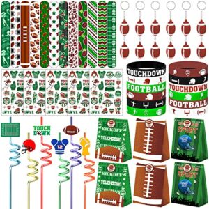 football party favors 72 pcs football theme slap bracelet keychain tattoo stickers plastic straws silicone bracelet gift bags for kids sports theme birthday party gift giving classroom rewards