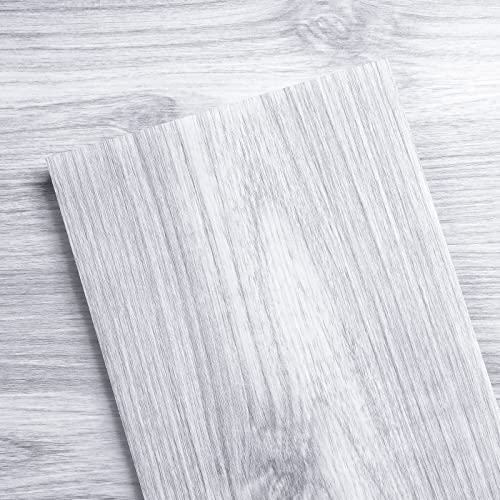 LaCheery 36"x6" 18 Tiles Bathroom Floor Tiles Peel and Stick Waterproof Sticky Floor Tile Grey White Oak Wood Plank Vinyl Flooring Tiles Peel and Stick for Bathroom Self Adhesive Vinyl Floor Tiles