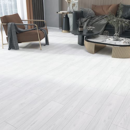 LaCheery 36"x6" 18 Tiles Bathroom Floor Tiles Peel and Stick Waterproof Sticky Floor Tile Grey White Oak Wood Plank Vinyl Flooring Tiles Peel and Stick for Bathroom Self Adhesive Vinyl Floor Tiles