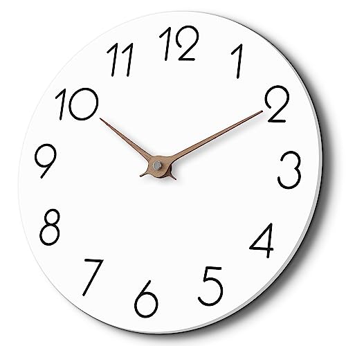 cicininc 14 Inch Wall Clock - Wooden Silent Wall Clocks Battery Operated Non Ticking, Modern Simple Clock for Bathroom, Office, Bedroom, Home, Kitchen, Living Room(14"-White)