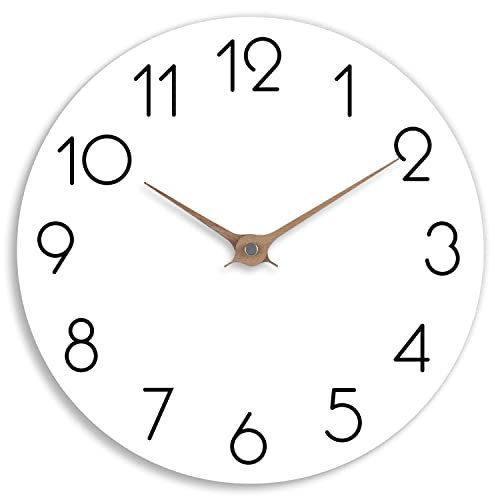 cicininc 14 Inch Wall Clock - Wooden Silent Wall Clocks Battery Operated Non Ticking, Modern Simple Clock for Bathroom, Office, Bedroom, Home, Kitchen, Living Room(14"-White)