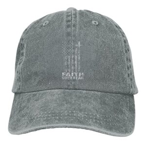 Faith Over Fear Hat Bible Scripture Verse Hat God Christian Jesus Cross Hat Vintage Dad Hats Baseball Cap Gray