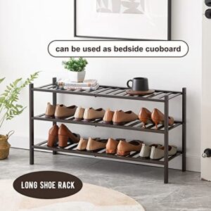 Furshus Long Shoe Rack, 3-Tier Bamboo Stackable Shoe Shelf Storage Organizer, Shoe Stand for Closet, Entryway and Hallway