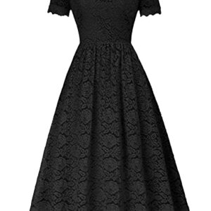 Women's Wedding Dress Short Sleeve Lace Dress Bridal Shower A Line Bridsmaid Party Dresses Black M