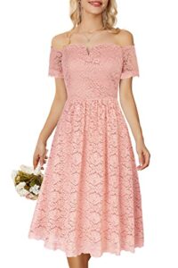 women's lace cocktail dress off shoulder bridesmaid swing bridal shower formal party dress pink xl