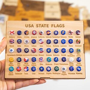 HYPERI Map Flag Pins includes USA Pins - 50 Push Pins to Mark Travel - Decorative Drawing Pins for Bulletin Board, Pinboard, Map, Office - Father's Day Gifts for Mom and Dad (50 US States Pins)