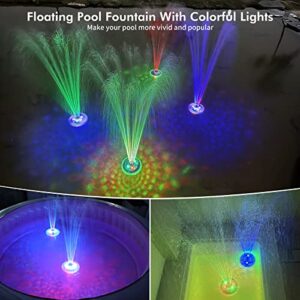 Floating Pool Fountain with Underwater Light Show, Rechargeable Battery Powered Pool Fountain, 2 Spray Modes Pool Waterfall Fountain, Waterproof Pool Sprinkler Fountain for Inground Above Ground Pools