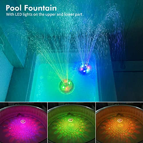 Floating Pool Fountain with Underwater Light Show, Rechargeable Battery Powered Pool Fountain, 2 Spray Modes Pool Waterfall Fountain, Waterproof Pool Sprinkler Fountain for Inground Above Ground Pools