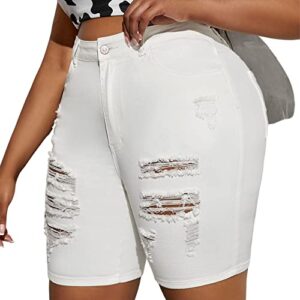 Women's Plus High Waist Ripped Frayed Denim Shorts Distressed Knee Length Shorts Girlfriend Shorts Jean (07 Ripped White, 2XL)