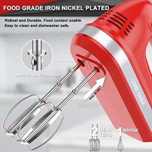 Lord Eagle Electric Hand Mixer Mini, 300W Power Handheld Mixer Kitchen for 5-Speed Baking Cake Egg Cream Food Beaters Whisk, with Snap-On Storage Case, Red