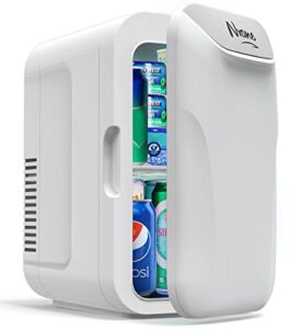 nxone mini fridge,8 can/6 liter small refrigerator,110vac/ 12v dc portable thermoelectric cooler and warmer freezer skincare desk little tiny fridge for cosmetics,foods, bedroom,dorm,office,and car